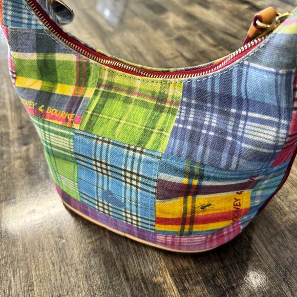 Dooney & Bourke Picnic Ants Canvas Madras Plaid Hobo Bag Purse 9" x 8" x 5"  - R - Picture 7 of 13